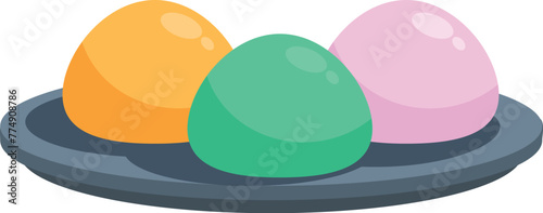 Colorful mochi on plate icon cartoon vector. Gourmet meal. Funny pastel
