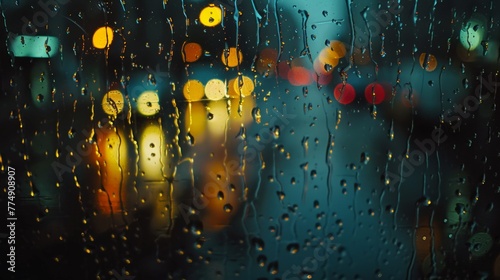 Capturing Raindrops Dance on a Window with Urban Night Lights Behind