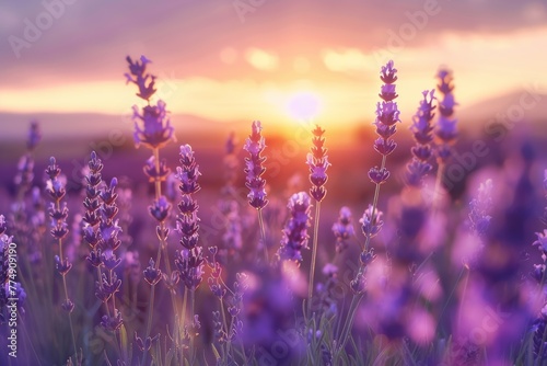 Lavender Field Bathed in the Tranquil Glow of Sunset