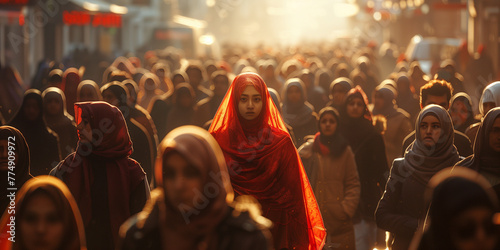asian muslim arab crowd of people in hijab  photo