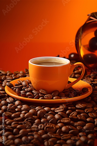 Coffee beans and cup of coffee  drink  caffeine  background