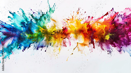 Chaotic splashes of color exploding against a stark white background, evoking a sense of raw energy and emotion.