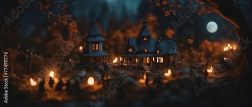 Spooky Miniatures  AI-Generated Halloween Images Perfect for Your Projects  From Tiny Haunted Houses to Miniature Pumpkins  These Images Bring Big Halloween Fun  Party in mansion at night  costumes.