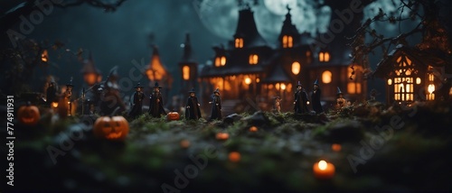 Spooky Miniatures  AI-Generated Halloween Images Perfect for Your Projects  Haunted Houses to Miniature Pumpkins  These Images Bring Big Halloween Fun  Crafts  Decorations  witches flying on broom.