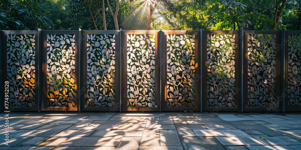 Fence Panel Patterns artistic fence featuring metal panels with laser-cut patterns inspired ...