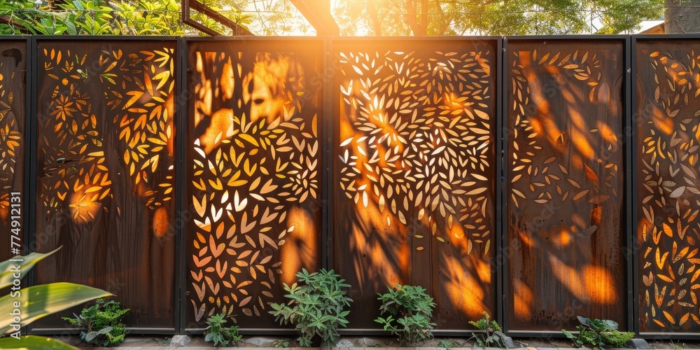 Artistic Fence Featuring Metal Panels With Laser cut Patterns Inspired artistic-fence-featuring-metal-panels-with-laser-cut-patterns-inspired