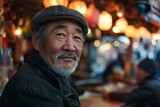 Portrait of a senior Chinese man in traditional clothes in a market