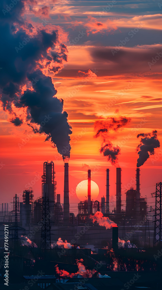 Stark Contrast: Industrial Landscape Under a Fiery Sunset