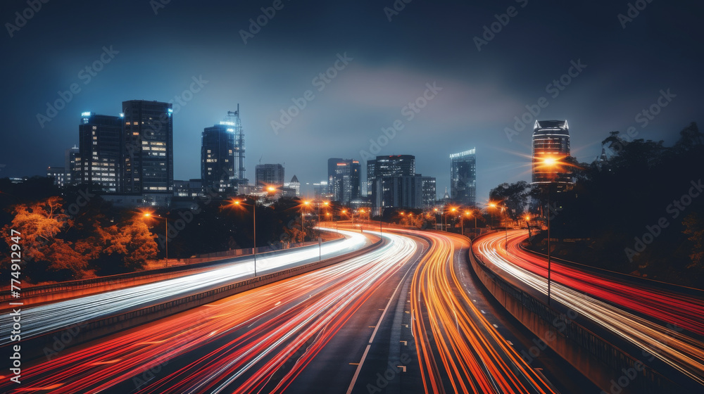 City road lights in night motion blur background City road lights in night motion blur background