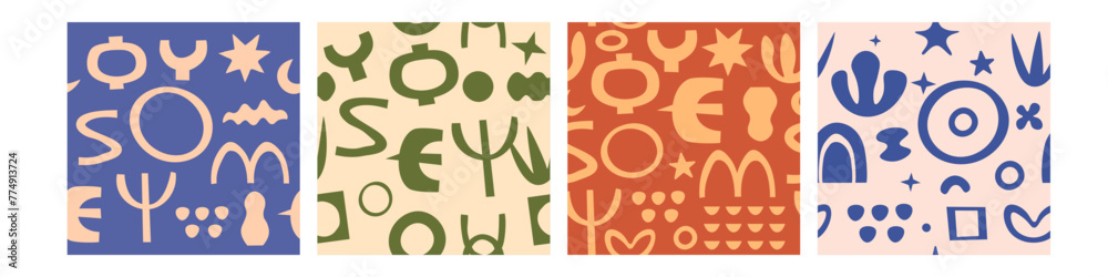 Boho seamless pattern set. Matisse shapes pattern collection.