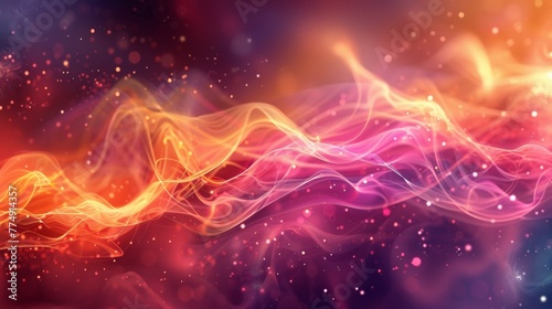 A colorful abstract background with a bright orange and yellow flame, AI