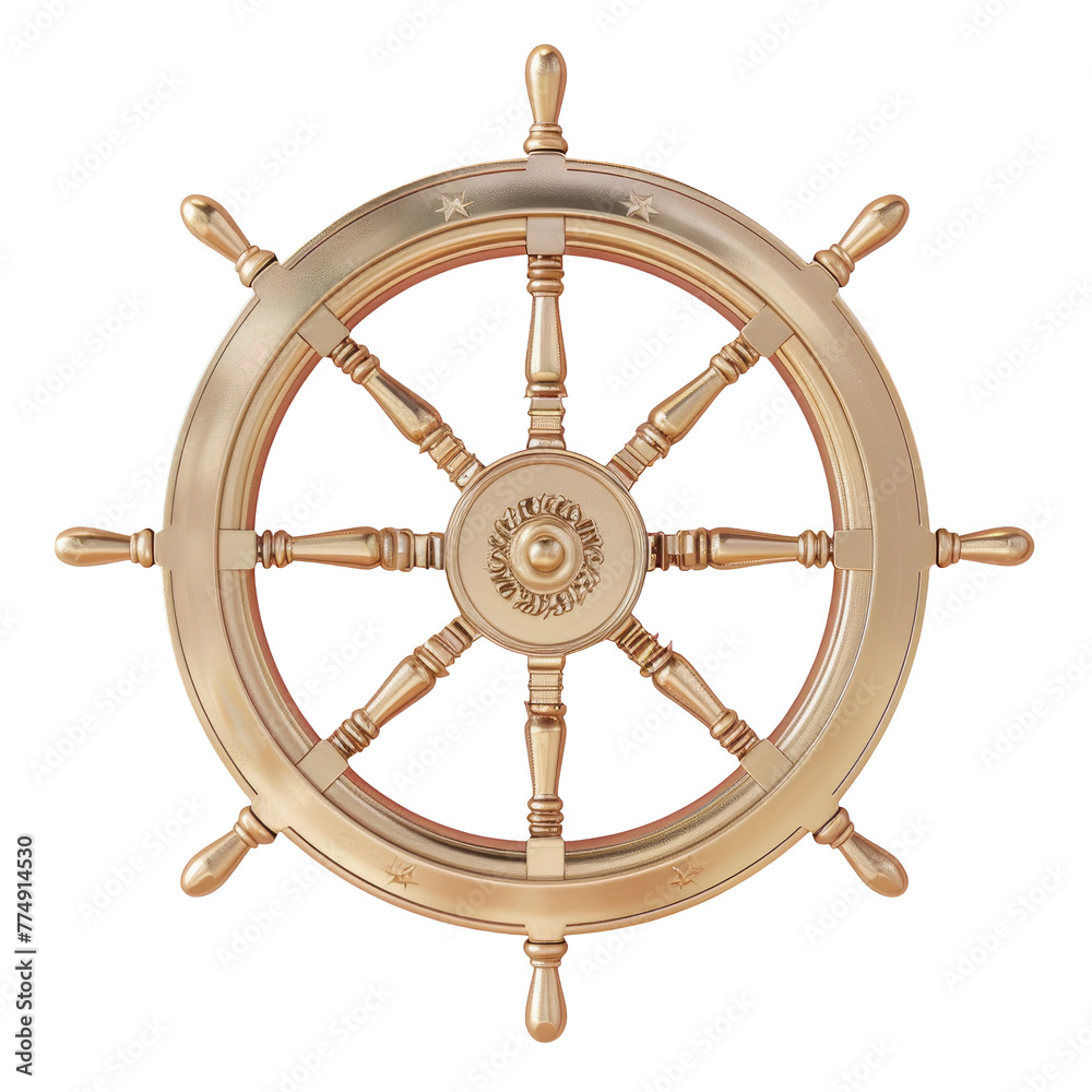 Close up of ship wheel on Transparent Background