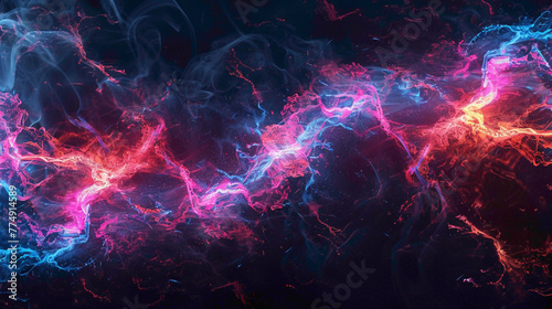 Electric Currents. Abstract patterns of glowing lines intersecting and flowing across a dark background, resembling energetic pulses of electricity. photo