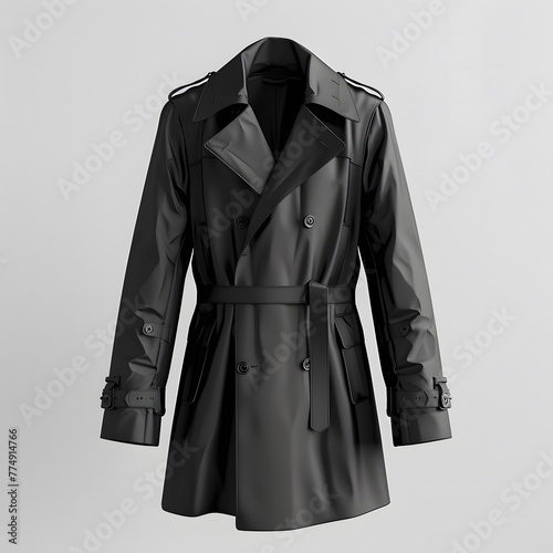 black 3D Trench coat Jacket Mock-up