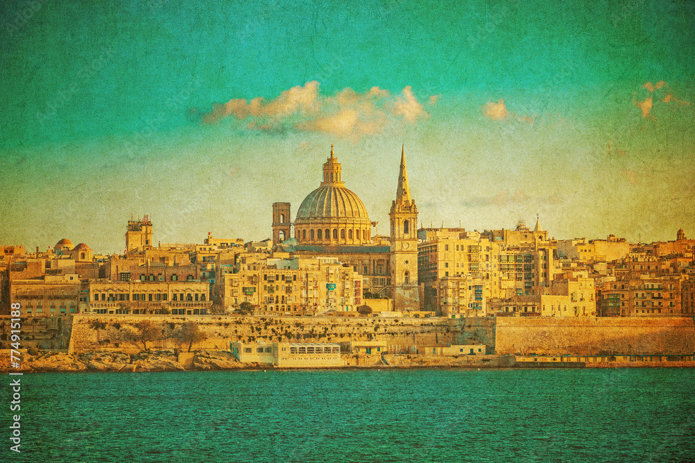 Vintage image of Valletta, the capital of Malta..