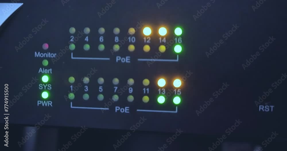 internet connections with multi-color led servers and switches in a data center, concept of cybersecurity and corporate security from hacker internet connections with multi-color led servers and switches in a data center, concept of cybersecurity and corporate security from hacker