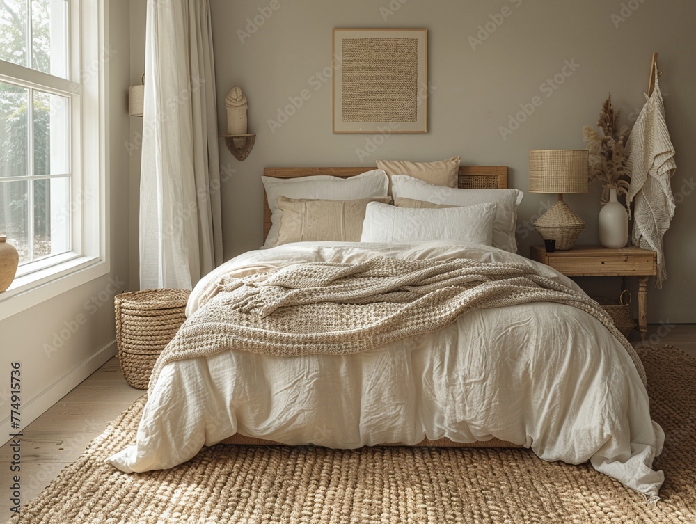 Scandinavian-inspired bedroom with clean lines and a neutral color paletteup32K HD Scandinavian-inspired bedroom with clean lines and a neutral color paletteup32K HD