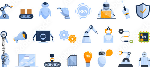 RPA icons set cartoon vector. Automation process. Information innovation