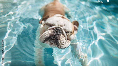 Bulldog Floating in A Dreamy Pool 