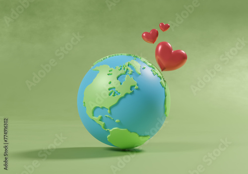 ECO friendly, concept of loving earth and nature, Ecology, protection of world environment and nature. Happy Earth Day, Save the Earth, Protect environmental and eco green life. 3d render illustration