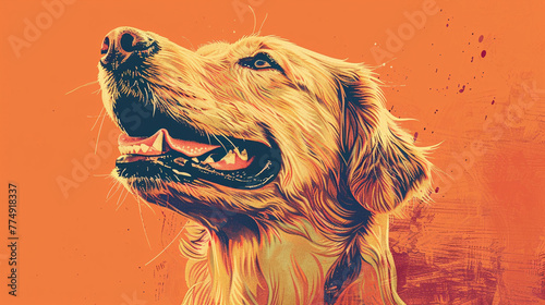 a illustration of a smiling golden retriver dog, portrait photo