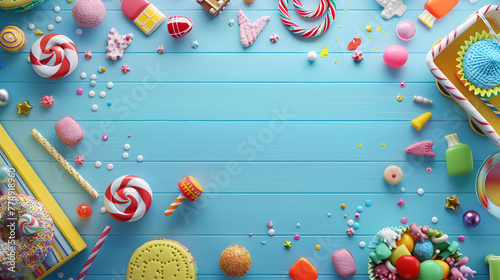 light blue background with sweets, children's theme