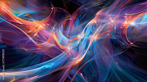 Luminous Flux. Bands of radiant light pulsating and undulating across a digital canvas, evoking a sense of dynamic energy and motion.
