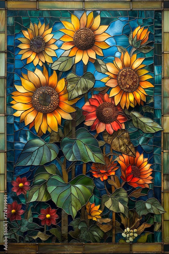 Buntglas von Sonnenblumen Buntglas von Sonnenblumen