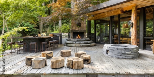 modern backyard with a rustic touch  incorporating a reclaimed wood deck