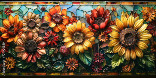Buntglas von Sonnenblumen photo