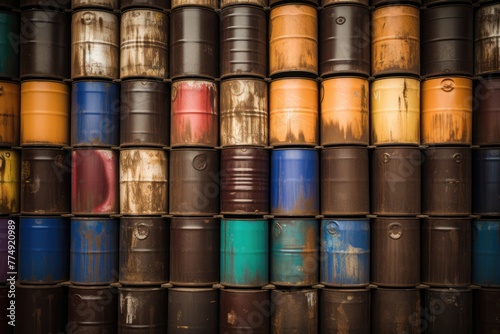 Rusty oil barrels textured wall abstract pattern industrial background