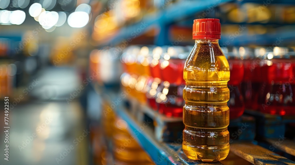 Bottle of Oil Displayed on Store Shelf Bottle of Oil Displayed on Store Shelf