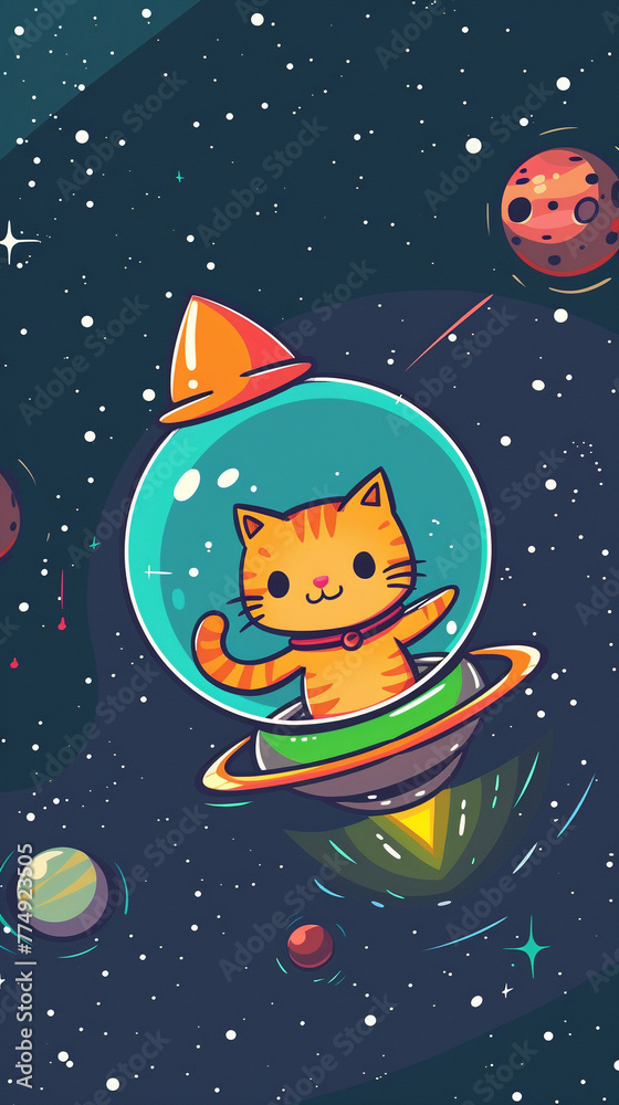a cute spacecat in space, 8-bit sprite, simple minimalist style