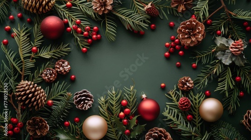 Festive Christmas Wreath With Pine Cones and Ornaments