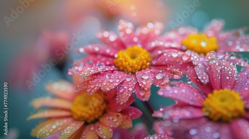 Pink Flowers Covered in Water Droplets
