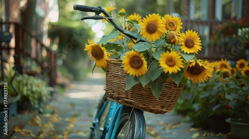 Blue Bicycle With Sunflower Basket