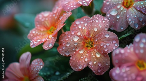 Pink Flowers Covered in Water Droplets
