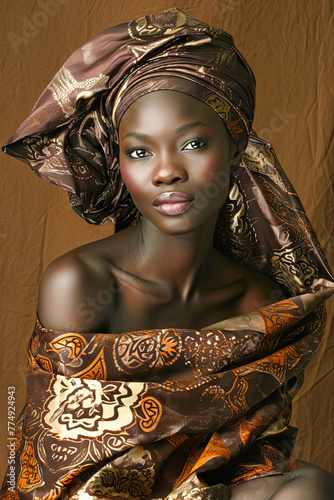 Woman Wearing a Head Scarf african style