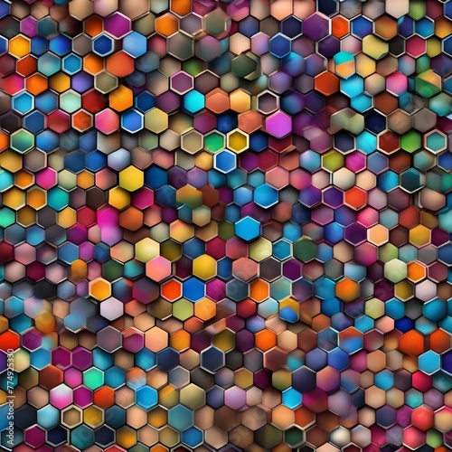 A digital mosaic of hexagons in a rainbow of colors2 photo