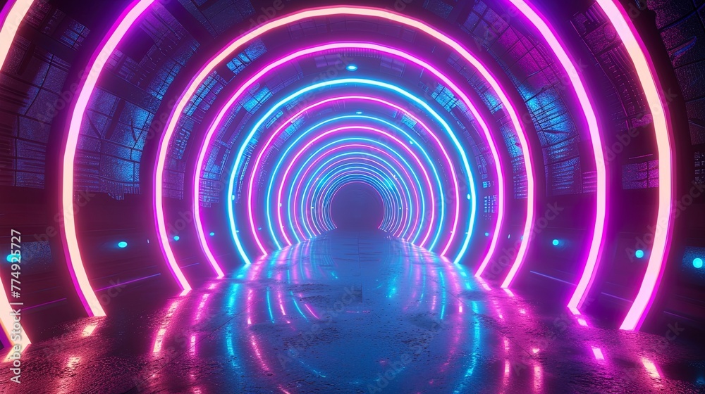 Abstract neon background, round tunnel. Abstract neon background, round tunnel.