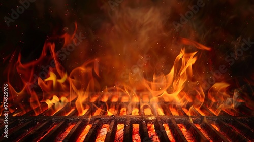 Flaming empty barbeque grill background. Generative AI