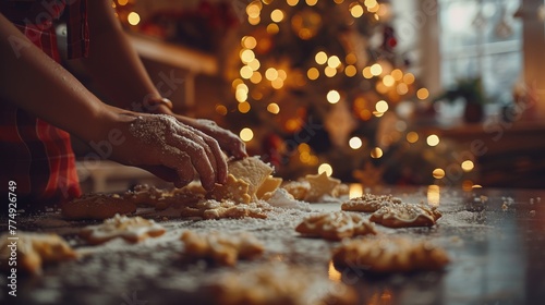 Person Baking Cookies on Table