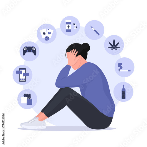 Types of addiction infographic with icons