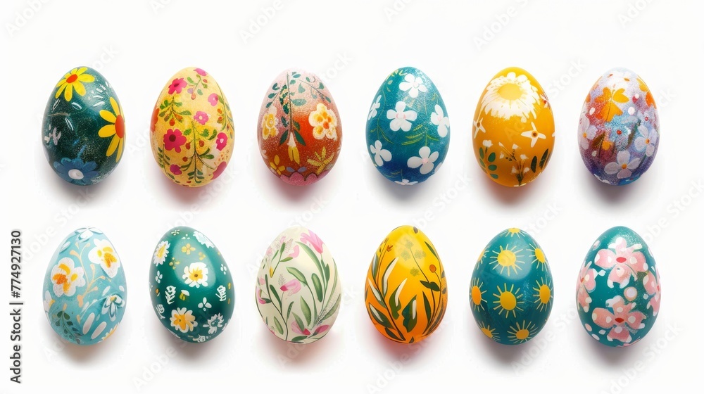 Collection of colourful hand painted decorated easter eggs on white background cutout file. Pattern and floral set. Many different design. Mockup template for artwork design Collection of colourful hand painted decorated easter eggs on white background cutout file. Pattern and floral set. Many different design. Mockup template for artwork design