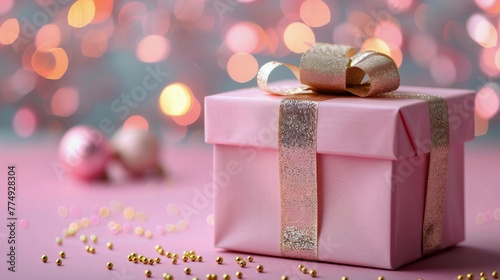 Pink Gift Box With Gold Ribbon