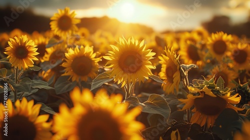 Sunflowers Field at Sunset