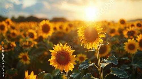 Sunflowers Field at Sunset