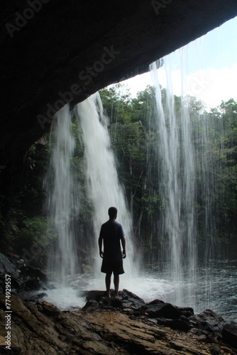 silhueta de homem na cachoeira de sucuriju em laranjal do jari  photo