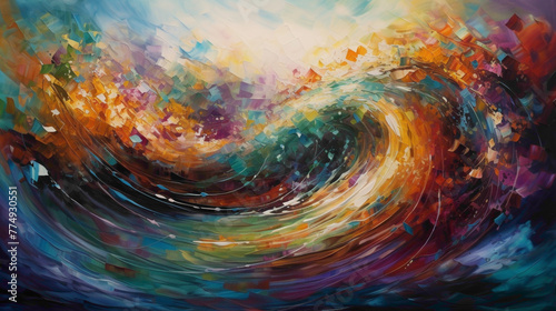 Wave Symphony. A symphony of waves in varying hues and intensities, orchestrating a mesmerizing dance of color and motion on the canvas.
