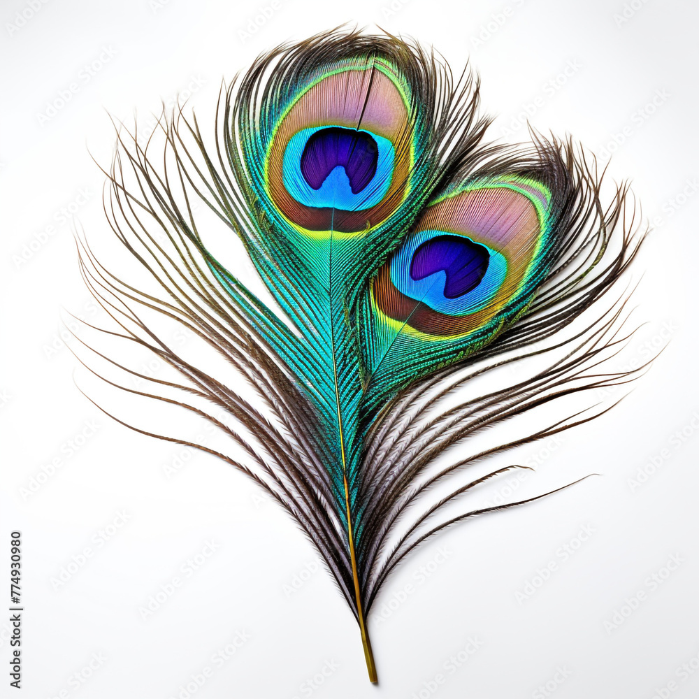 Obraz premium peacock feather on a white background сreated with Generative Ai